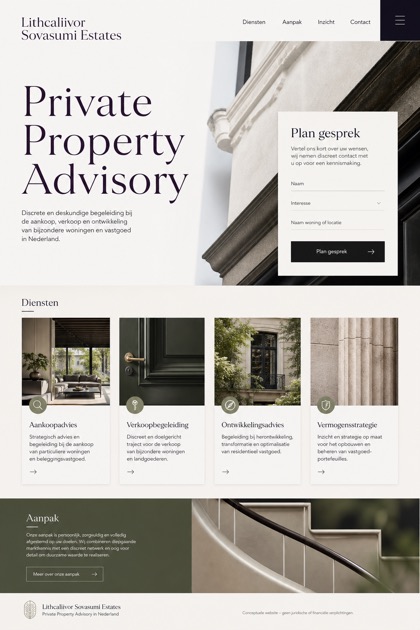 Property website design for Netherlands, showing a clear opening, service information, supporting content, and a focused inquiry action.