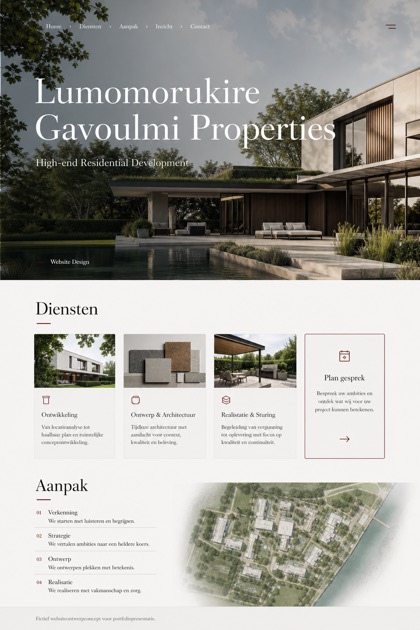 Property website design for Netherlands, showing a clear opening, service information, supporting content, and a focused inquiry action.