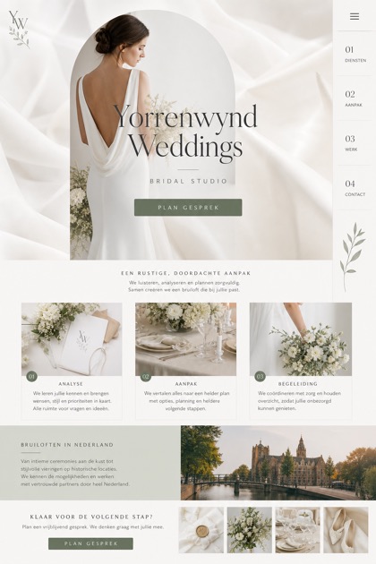Weddings & Events website design for Netherlands, showing a clear opening, service information, supporting content, and a focused inquiry action.
