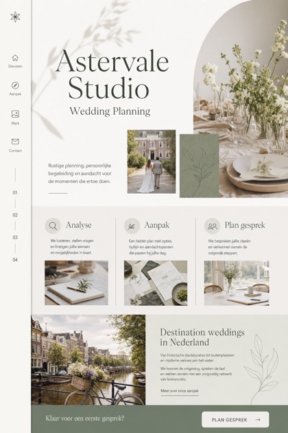 Weddings & Events website design for Netherlands, showing a clear opening, service information, supporting content, and a focused inquiry action.