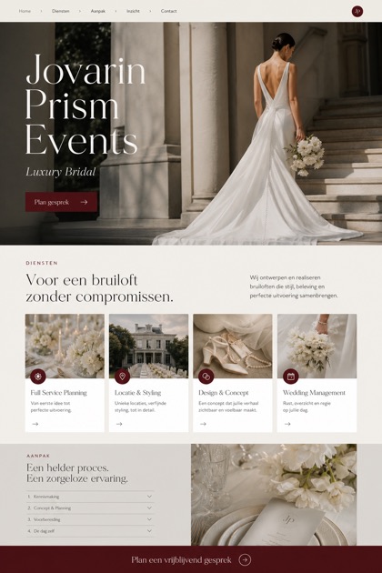 Weddings & Events website design for Netherlands, showing a clear opening, service information, supporting content, and a focused inquiry action.