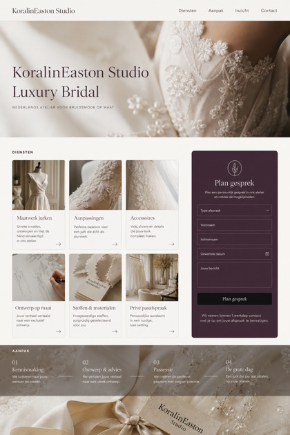 Weddings & Events website design for Netherlands, showing a clear opening, service information, supporting content, and a focused inquiry action.