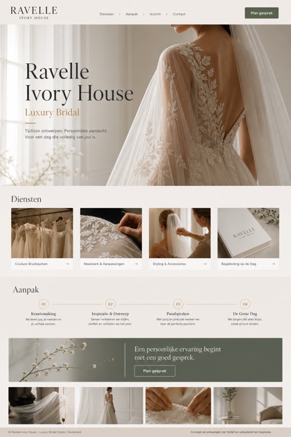 Weddings & Events website design for Netherlands, showing a clear opening, service information, supporting content, and a focused inquiry action.