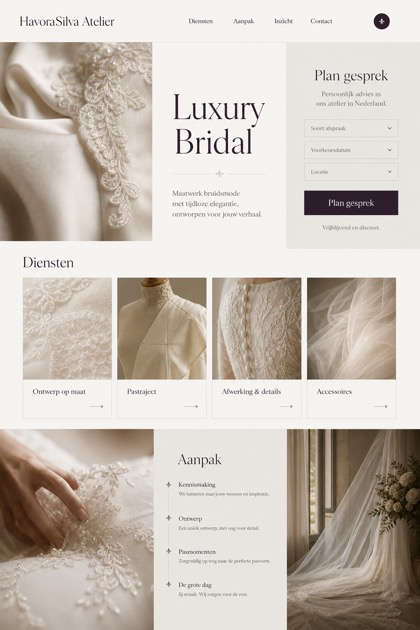 Weddings & Events website design for Netherlands, showing a clear opening, service information, supporting content, and a focused inquiry action.