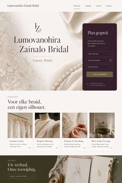 Weddings & Events website design for Netherlands, showing a clear opening, service information, supporting content, and a focused inquiry action.
